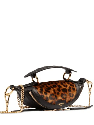 Lancel Mini Origami Leather Leopard-print Crossbody Bag In Black