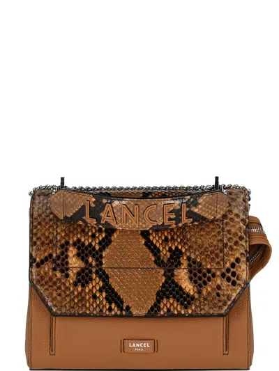 Lancel Ninon Python Flap Cross Body Bag In Brown
