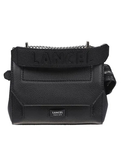Lancel Ninon Small Structured Black Leather Flap Shoulder Bag In Pink