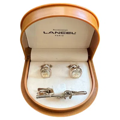 Pre-owned Lancel Paris Rare Vintage “lancel” Paris Gold Plate Steel Cufflinks & Tie Bar Original Case In Multi