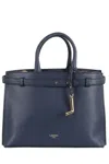 Lancel Pebbled Leather Shoulder Bag With Dual Handles In Blue