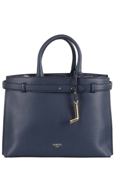 Lancel Pebbled Leather Shoulder Bag With Dual Handles In Blue