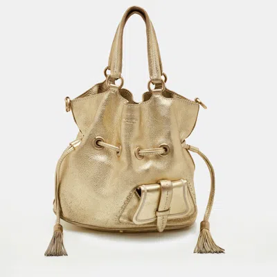 Pre-owned Lancel Premier Flirt Gold Pebbled Leather Bucket Bag