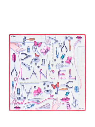 Lancel Printed Silk Square Scarf In White