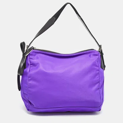 Pre-owned Lancel Purple/black Nylon And Leather Bow June Hobo