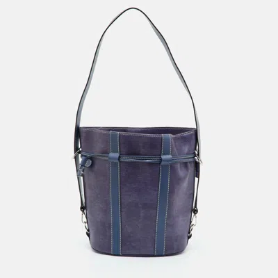 Pre-owned Lancel Purple/blue Lizard Embossed Leather And Leather Drawstring Bucket Bag