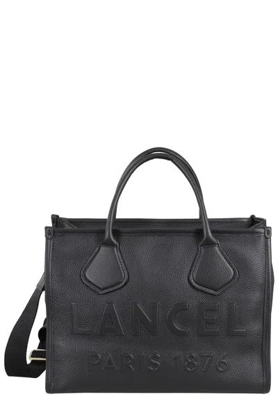 Lancel Rectangular Textured Leather Handbag In Black