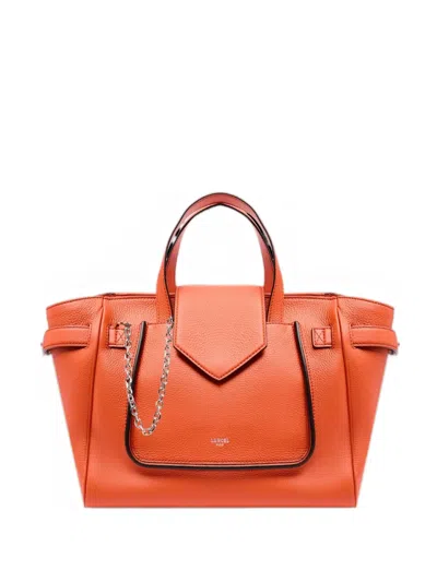 Lancel S Thea Chain-detail Grained-leather Tote Bag In Orange