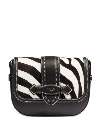 Lancel Sienna Zebra-print Flap Bag In Black