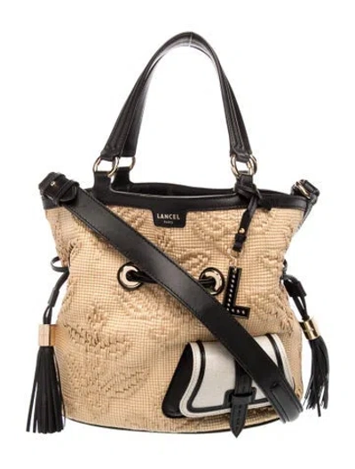 Pre-owned Lancel Straw Messenger Bag In Neutral