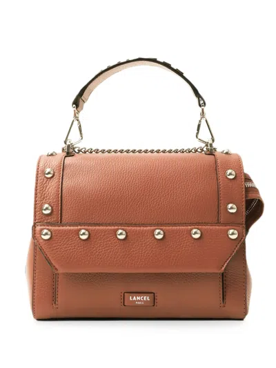 Lancel Studded Grained-leather Tote Bag In Brown