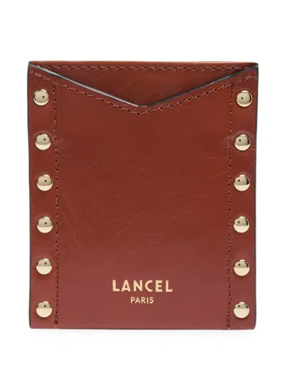 Lancel Stud-embellished Leather Cardholder In Brown