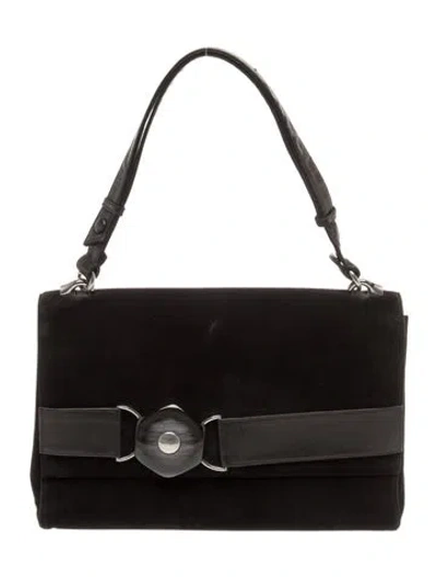 Pre-owned Lancel Suede Shoulder Bag In Black