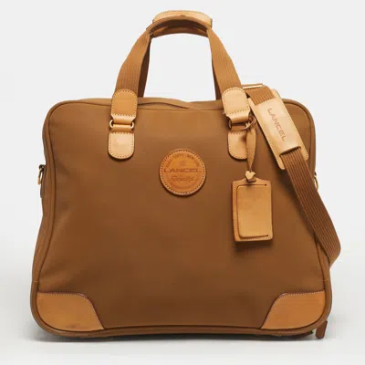 Pre-owned Lancel Tan Nylon And Leather Logo Suitcase In Brown