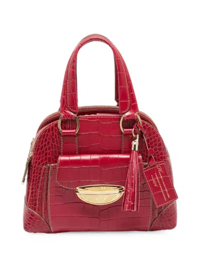 Pre-owned Lancel Vintage Adjani Croc-embossed Satchel Bag In Red