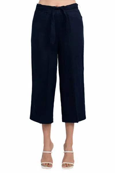 Land'n Sea Elastic Mid Waist Tie Waist Wide Leg Linen Pant In Navy In Blue