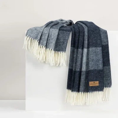 Lands Downunder Hampton Plaid Herringbone Throw In Blue