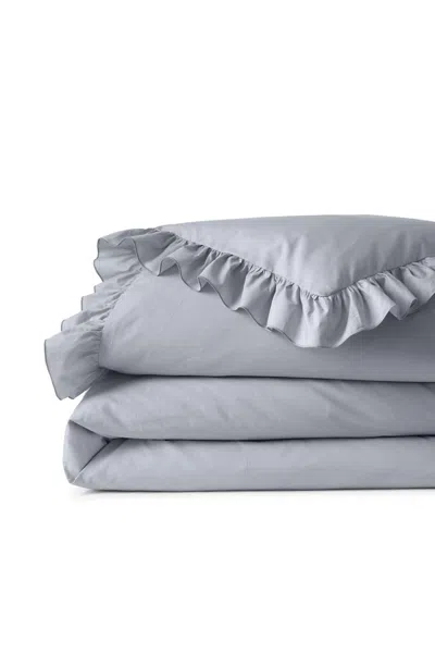 Lands' End 200 Thread Count Cotton Crisp And Cool Percale Ruffle Duvet Bed Cover In Gray