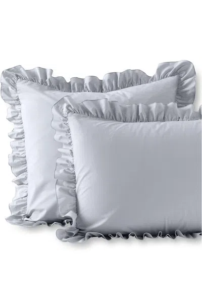 Lands' End 200 Thread Count Cotton Crisp And Cool Percale Ruffle Pillow Sham In Gray