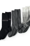 Lands' End 3-pack Seamless Pattern Crew Socks In Black Tree Pack