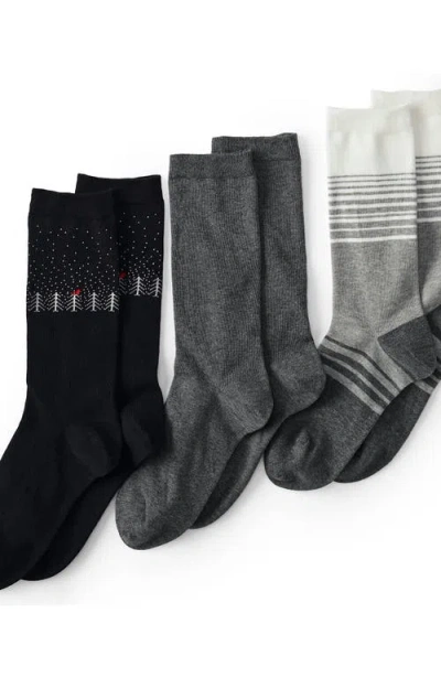 Lands' End 3-pack Seamless Pattern Crew Socks In Black Tree Pack