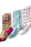 Lands' End 3-pack Seamless Pattern Crew Socks In Fairisle Pack