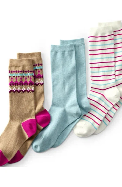 Lands' End 3-pack Seamless Pattern Crew Socks In Fairisle Pack