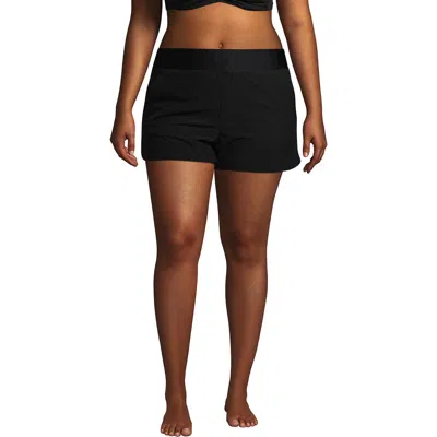 Lands' End 3" Quick Dry Elastic Waist Board Shorts Swim Cover-up Shorts With Panty In Black