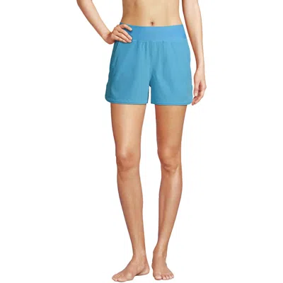 Lands' End 3" Quick Dry Elastic Waist Board Shorts Swim Cover-up Shorts With Panty In Blue