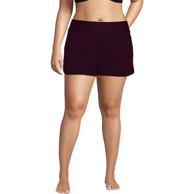 Lands' End 3" Quick Dry Elastic Waist Board Shorts Swim Cover-up Shorts With Panty In Burgundy