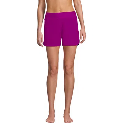 Lands' End 3" Quick Dry Elastic Waist Board Shorts Swim Cover-up Shorts With Panty In Purple