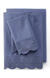 Lands' End 300 Thread Count Cotton Percale Eyelet Bed Sheet Set In Blue
