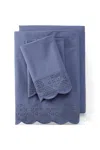Lands' End 300 Thread Count Cotton Percale Eyelet Bed Sheet Set In Blue