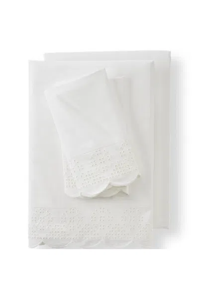 Lands' End 300 Thread Count Cotton Percale Eyelet Bed Sheet Set In White