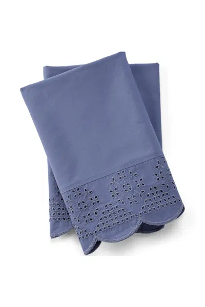 Lands' End 300 Thread Count Cotton Percale Eyelet Pillowcases In Blue