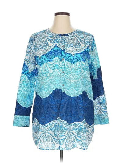 Pre-owned Lands' End 3/4 Sleeve Blouse In Blue