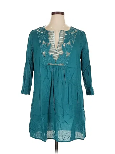 Pre-owned Lands' End 3/4 Sleeve Blouse In Blue