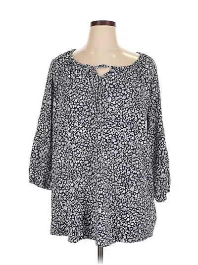 Pre-owned Lands' End 3/4 Sleeve Blouse In Blue