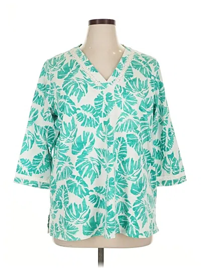 Pre-owned Lands' End 3/4 Sleeve Blouse In Blue