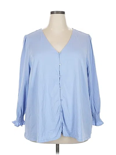 Pre-owned Lands' End 3/4 Sleeve Blouse In Blue