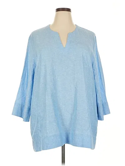 Pre-owned Lands' End 3/4 Sleeve Blouse In Blue