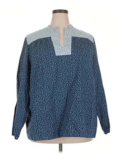 Pre-owned Lands' End 3/4 Sleeve Blouse In Blue