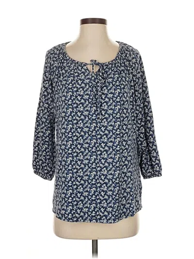 Pre-owned Lands' End 3/4 Sleeve Blouse In Blue