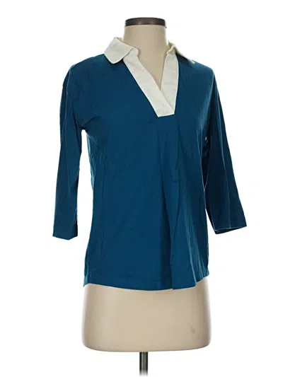 Pre-owned Lands' End 3/4 Sleeve Blouse In Blue