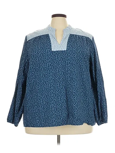 Pre-owned Lands' End 3/4 Sleeve Blouse In Blue