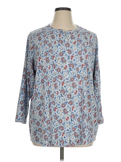 Pre-owned Lands' End 3/4 Sleeve Blouse In Blue