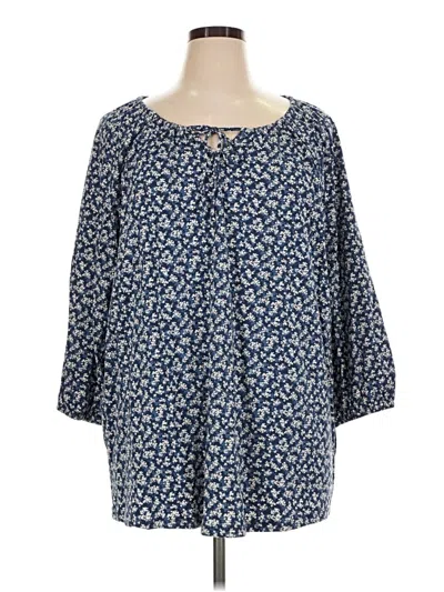 Pre-owned Lands' End 3/4 Sleeve Blouse In Blue