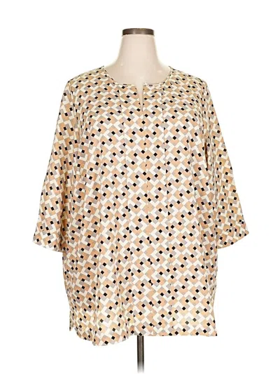 Pre-owned Lands' End 3/4 Sleeve Blouse In Brown