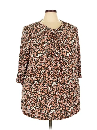 Pre-owned Lands' End 3/4 Sleeve Blouse In Brown