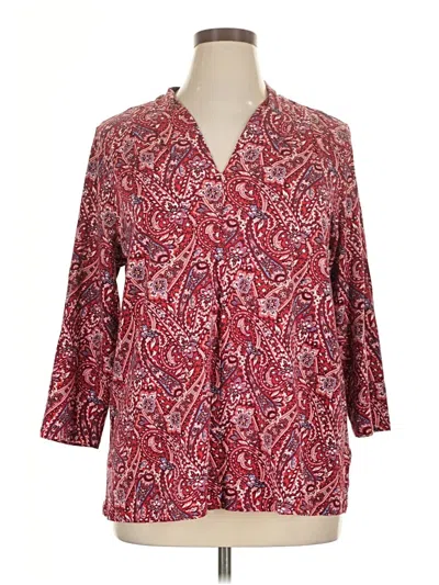 Pre-owned Lands' End 3/4 Sleeve Blouse In Red